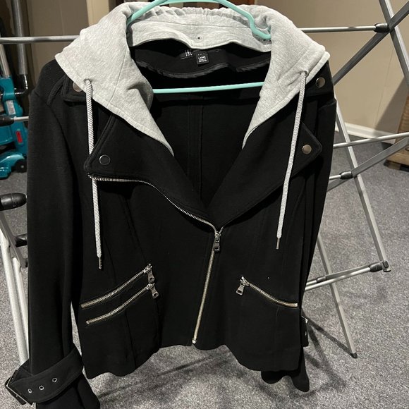 INC International Concepts Jackets & Blazers - INC International Concepts Women's Large Black / Grey Hoodie Jacket